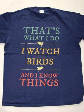 PORT & COMPANY Navy Blue Bird Watching T Shirt Size L 100% Cotton